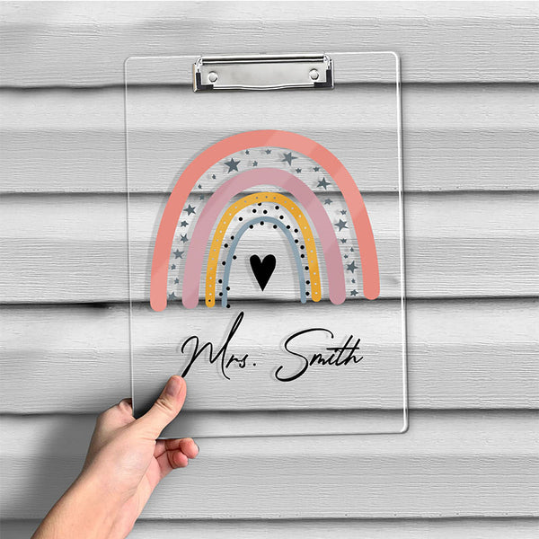 Personalized Back To School Teacher Gifts, Custom Rainbow Clipboard With Teacher Name