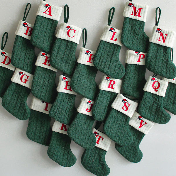 Initial Cable Knitted Stocking, Mini Monogrammed Stocking, Personalized Christmas Stocking, Embroidered Stocking, Letter of Family Stcoking