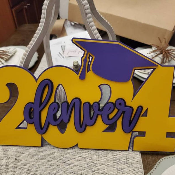 Deluxe Grad Sign, Personalized Name, 2024 or 2025 Graduation Cap Wood Sign