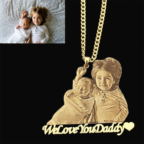 Picture Engraved Necklace Pendant Charm Locket 18K Gold | Photo Necklace