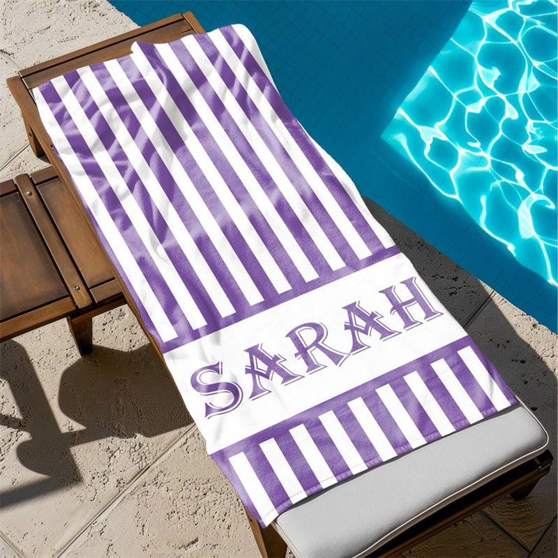 Personalized stripe Name Beach Towel, Oversized Custom Monogram Pool Towel