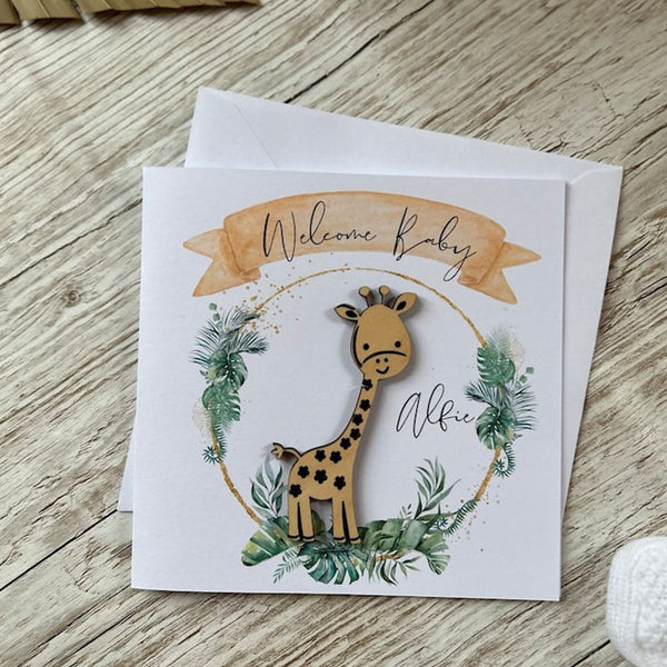 New Baby Safari Card - Wooden Keepsake