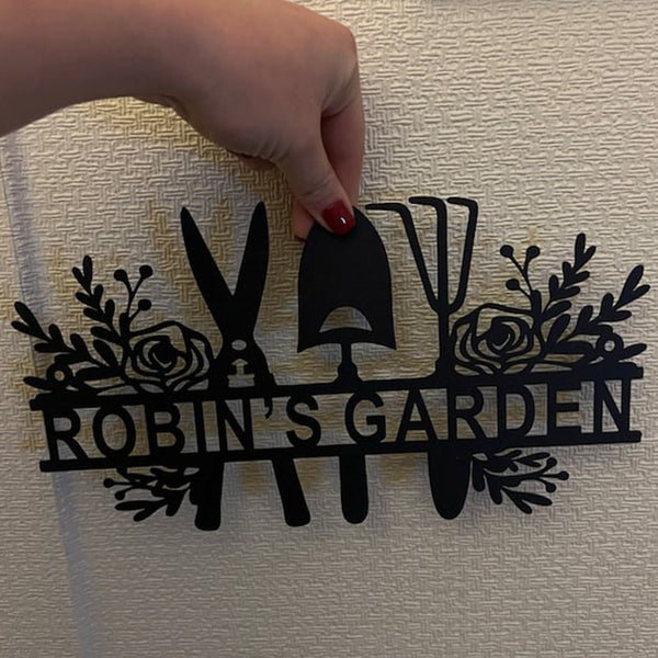 Garden Sign Personalized,Garden Metal Sign, Rose Garden Sign, Custom Gardener Name Sign