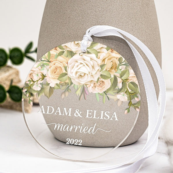 Personalized Engaged Married Ornament Personalized Wedding Ornament - Clear Acrylic - Gifts for Our Newlyweds