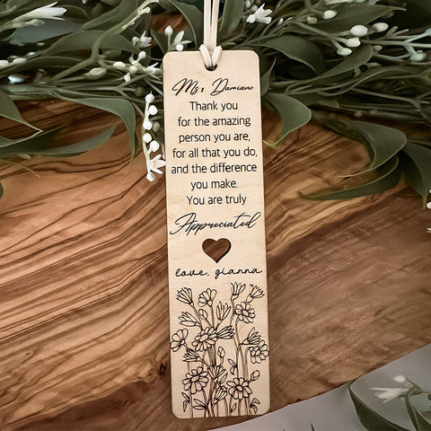 Teacher Appreciation Bookmark | Teacher Gift Personalized Bookmark | End of Year Gift