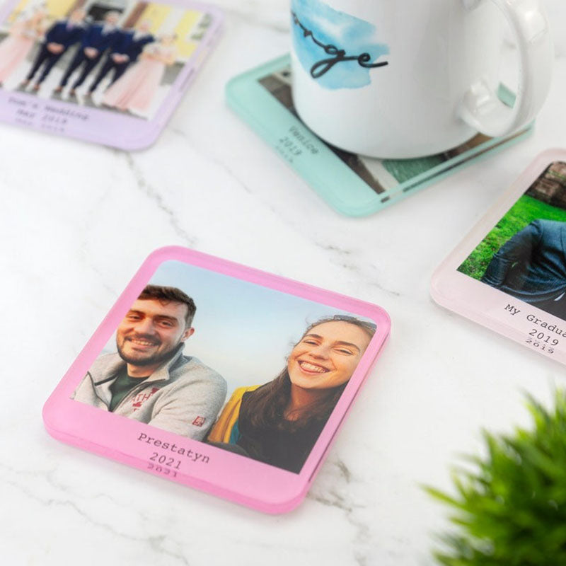 Personalised Photo Coaster Printed Acrylic Drinks Coaster - Novelty Coaster Gift