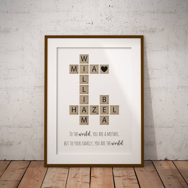 Family Name Sign Unique holiday Gift for Mom, Grandma Mothers Day Gift, Crossword Scrabble Print