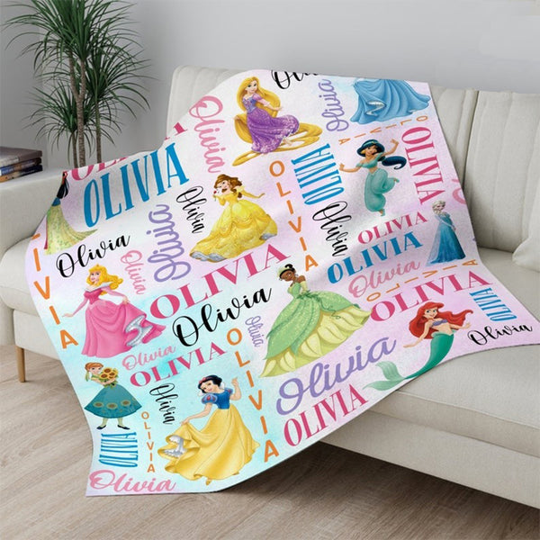 Personalized Watercolor Princess Blanket, Custom Name Blanket