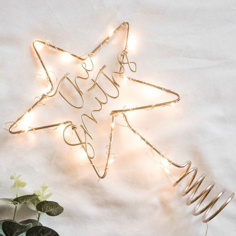 Personalised Christmas tree topper - star tree topper - Surname wire sign