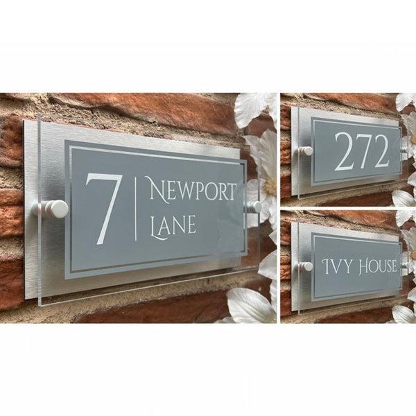 House Number Plaque Rectangle Door Sign 120mm x 225mm Personalized Acrylic Gray with White font