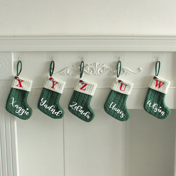 Initial Cable Knitted Stocking, Mini Monogrammed Stocking, Personalized Christmas Stocking, Embroidered Stocking, Letter of Family Stcoking