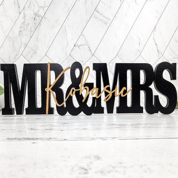 Custom Wedding Gift Sign Name, Personalized Family Name Wood Letters Mr Mrs