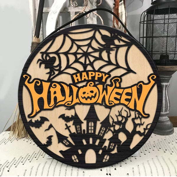 Happy Halloween Door Hanging Wooden Sign, Halloween Symbol