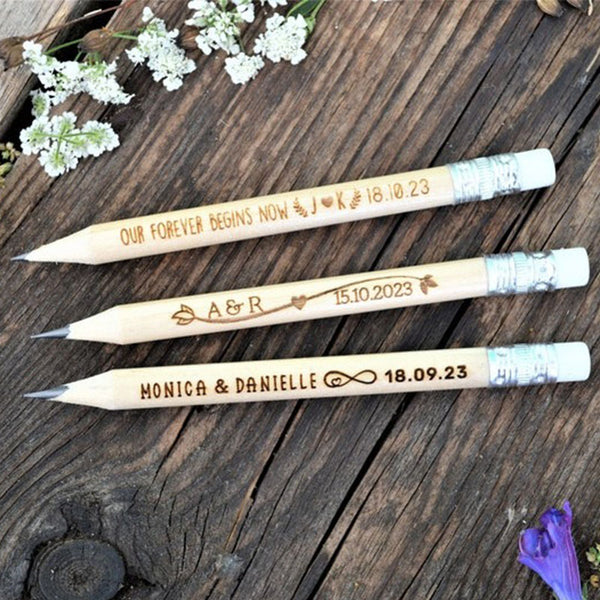 Wedding Favors for Guests in bulk, Personalized Engraved Rustic Wedding Wooden Pencils