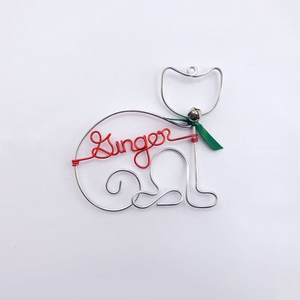 Handcrafted Wire Cat Ornament With Pet's Name - Personalized Christmas Gift, Pet Lover Gift, Memorial Gift