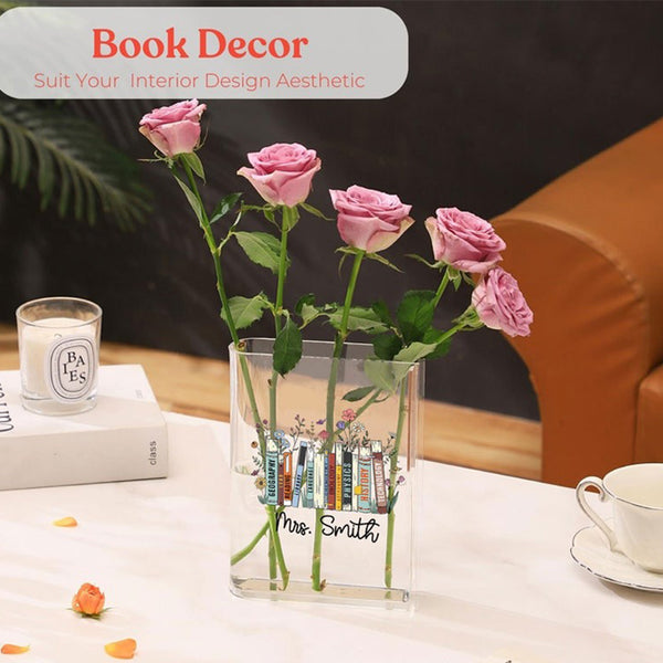 Custom Books & Name Library Acrylic Vase Personalized Floral Bookish Vase