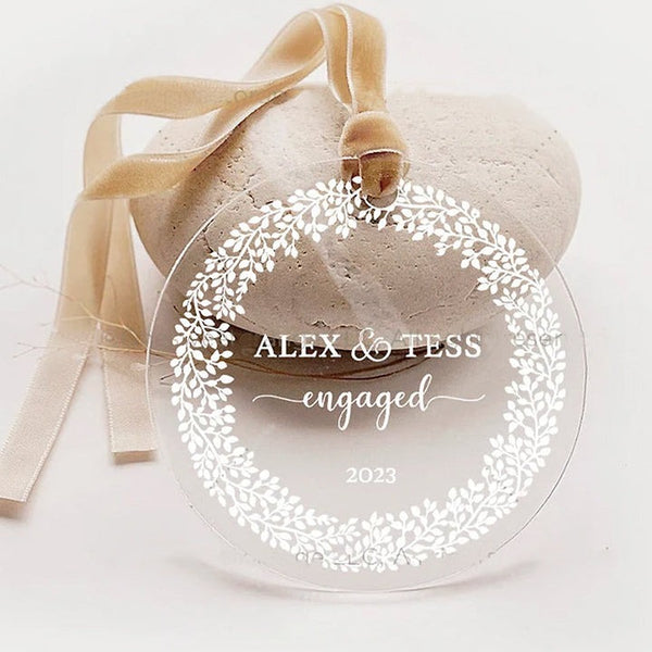 Acrylic Engaged Ornament Personalized Engagement Gift with Names Date