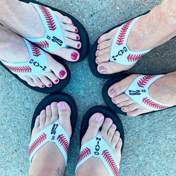 Personalized Baseball Flip Flops, Custom Sandals with Stitches