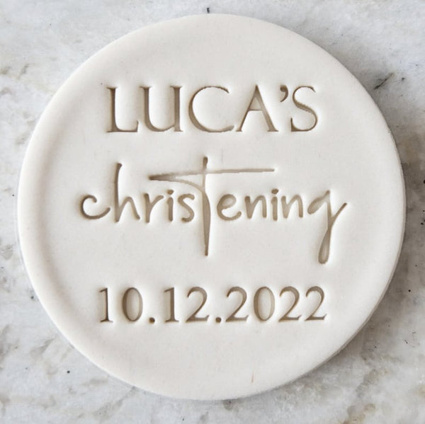 CUSTOM Christening Name and Date Cookie Biscuit Stamp Fondant Cake Decorating Icing Cupcakes Stencil