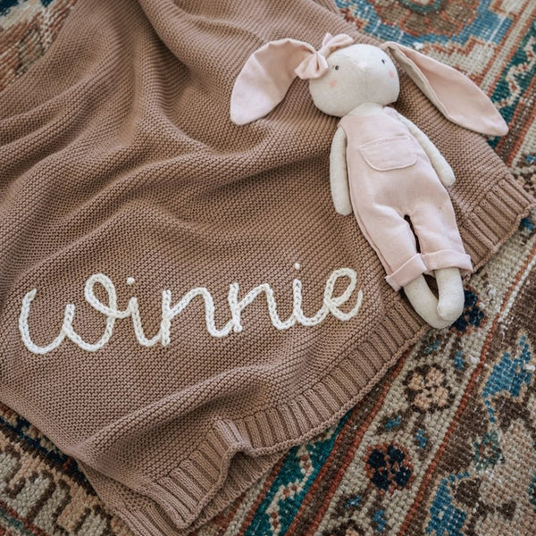 Personalized Hand Embroidered Knit Baby Blanket