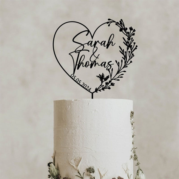 Gold Cake Topper with Heart, Heart cake topper, Wedding cake toppers,Wedding cake topper