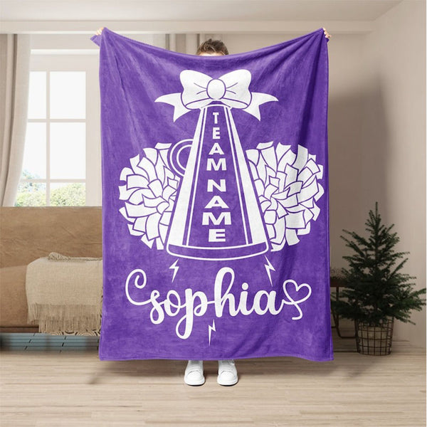 Personalized Cheerleading Blanket, Cheer Pom Poms Soft Cozy Sherpa Fleece Throw Blankets