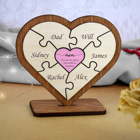 Personalized Heart Puzzle Piece Sign,Custom Family Wooden Heart Puzzle,Engraved Name Puzzle