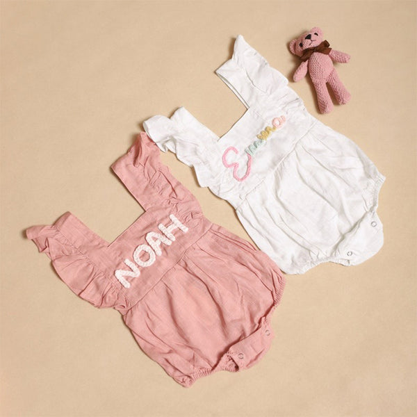 Embroidered Ruffle Baby Girl Romper, Newborn Girl Embroidered Outfit