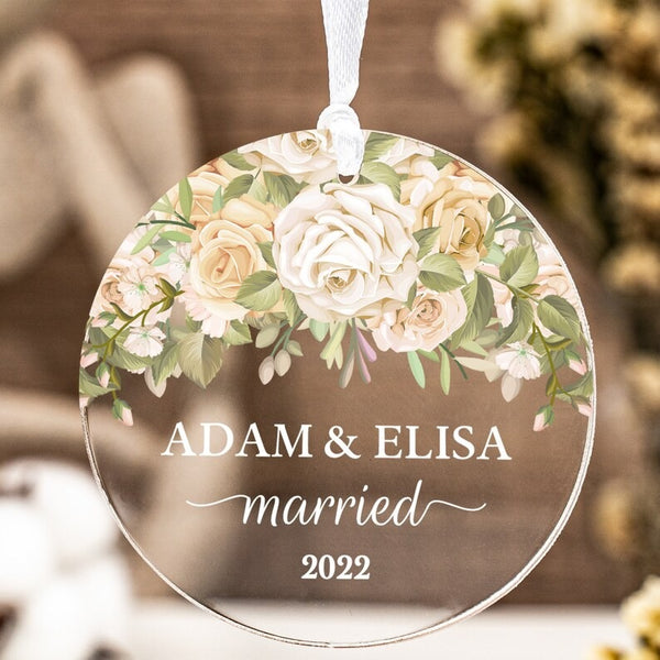 Personalized Engaged Married Ornament Personalized Wedding Ornament - Clear Acrylic - Gifts for Our Newlyweds