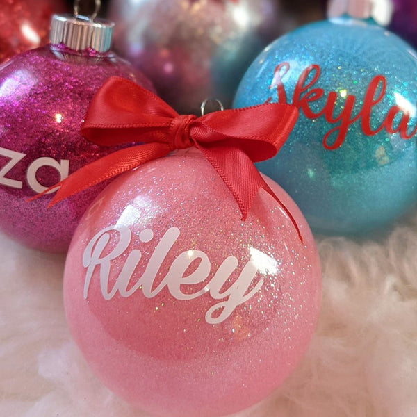 Personalized Glitter Christmas Ball Ornament, Name Bauble Ornament