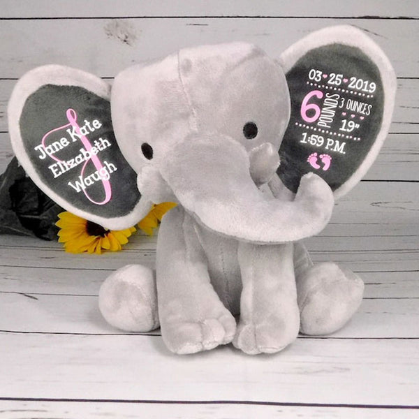 Gift for Baby Girl & New Mom,Personalized Elephant Stuffed Animal