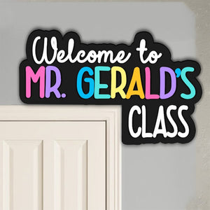 Personalized rainbow customized teacher name door frame corner label