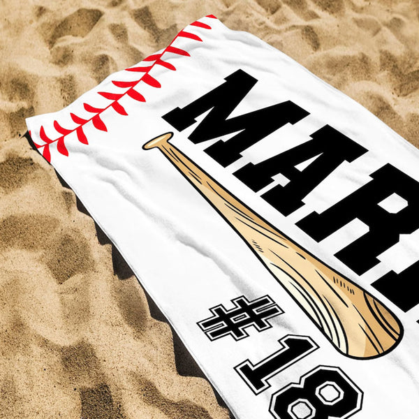 Personalized Baseball Beach Towel, Boys Baseball Gift, Baseball Pool Towel, Baseball Player Gift