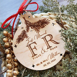 Christmas 2023. Wood Personalised Christmas Ornament ,Wood Newlywed Ornament