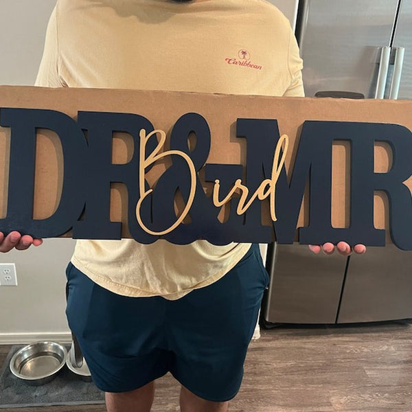 Custom Wedding Gift Sign Name, Personalized Family Name Wood Letters Mr Mrs