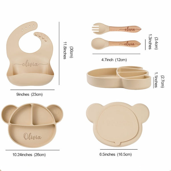 Personalised Silicone Weaning Set  Cartoon Weaning Set for Toddler Baby Kids