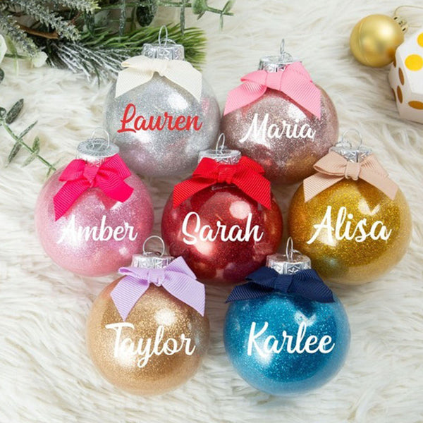 Personalized Glitter Christmas Ball Ornament, Name Bauble Ornament