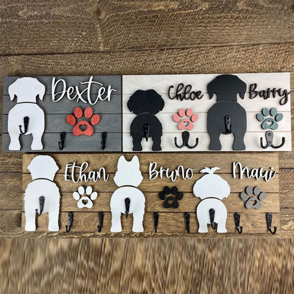 Custom Shiplap Dog Leash Holder, Personalized Leash holder, Dog Butt Leash Holder, Dog Paw Print Leash Holder