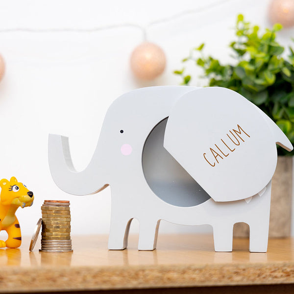 Personalised Engraved Lion Money Box Bank - Kids Savings Pocket Money Piggy Bank - Wooden Animal Money Box Gift for Babies and Children