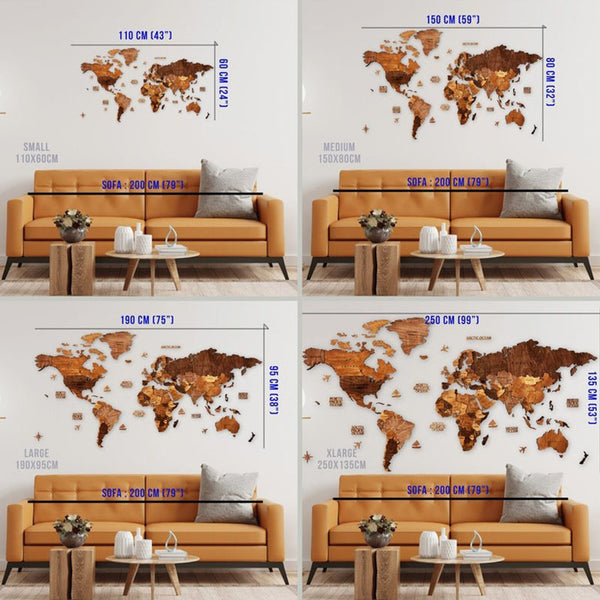 Wooden World Map, Wall Art Decor, 3D Wooden World Map