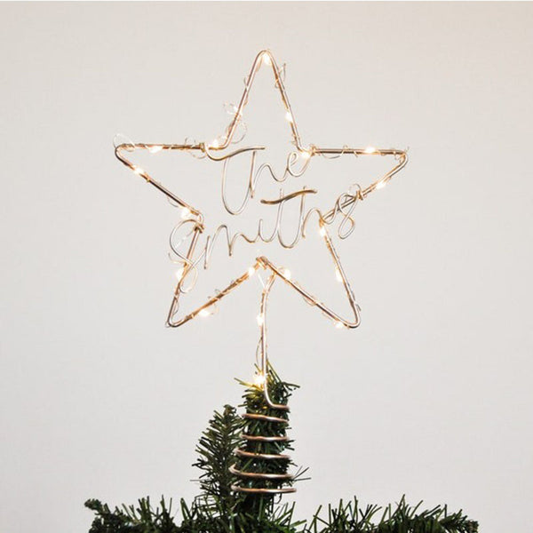 Personalised Christmas tree topper - star tree topper - Surname wire sign