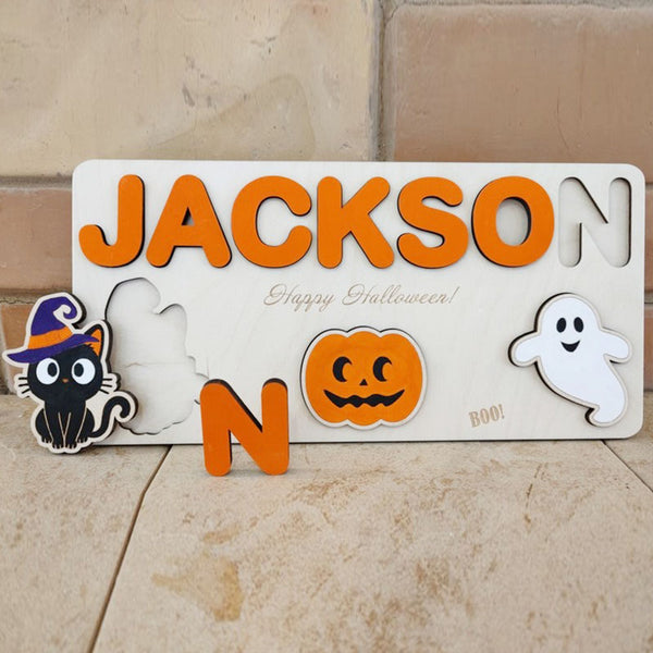 Baby Toddler Kid Halloween Toy Wooden Name Puzzle