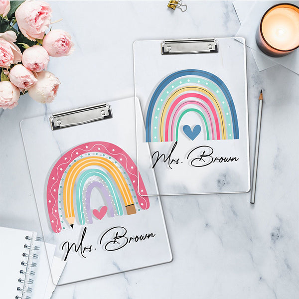 Personalized Back To School Teacher Gifts, Custom Rainbow Clipboard With Teacher Name