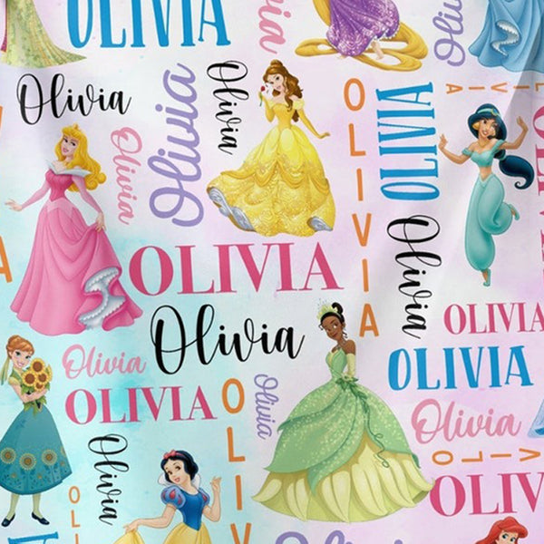 Personalized Watercolor Princess Blanket, Custom Name Blanket