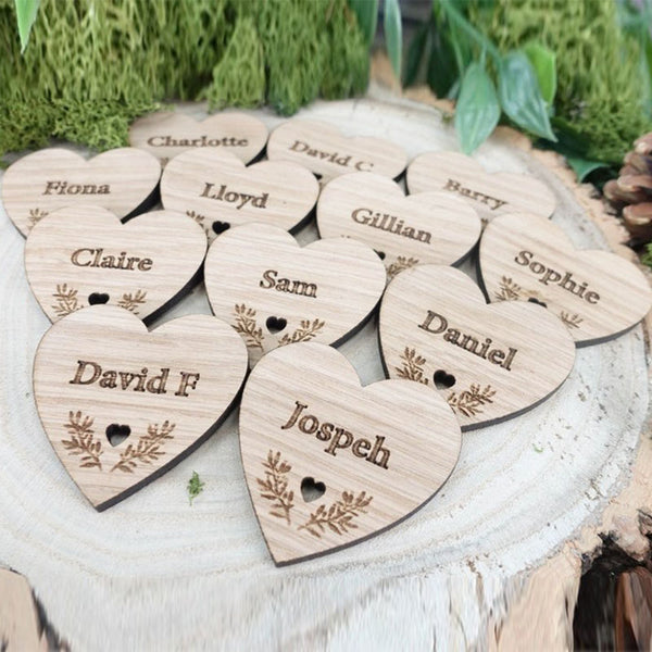 Wooden Table Place Names Wedding Heart Place Setting