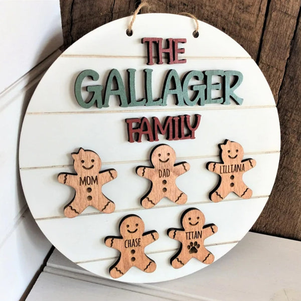 Personalized Farmhouse Christmas Decor,Gingerbread Family Sign