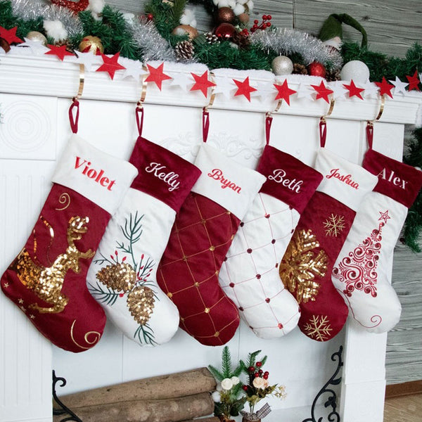 Christmas Stockings Personalized Velvet Sequin Holiday Ornaments