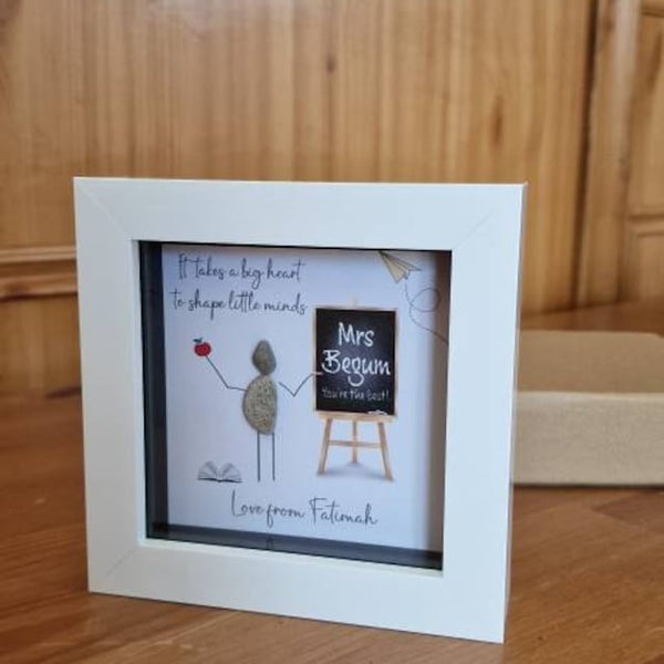 Personalised Teacher Pebble Picture - Framed Thank You Teacher Pebble Art