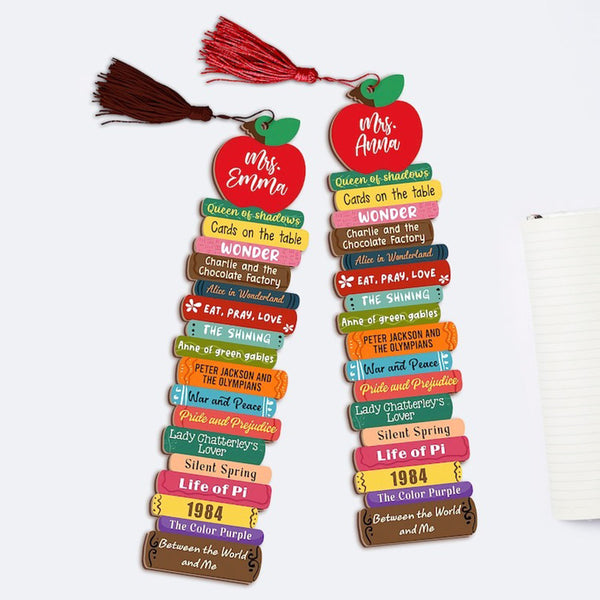 Personalized book stack bookmark gift for teacher, customized teacher gift