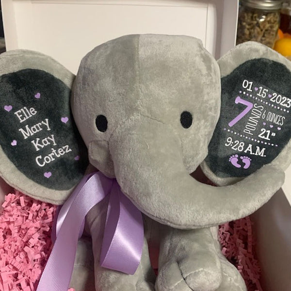 Gift for Baby Girl & New Mom,Personalized Elephant Stuffed Animal